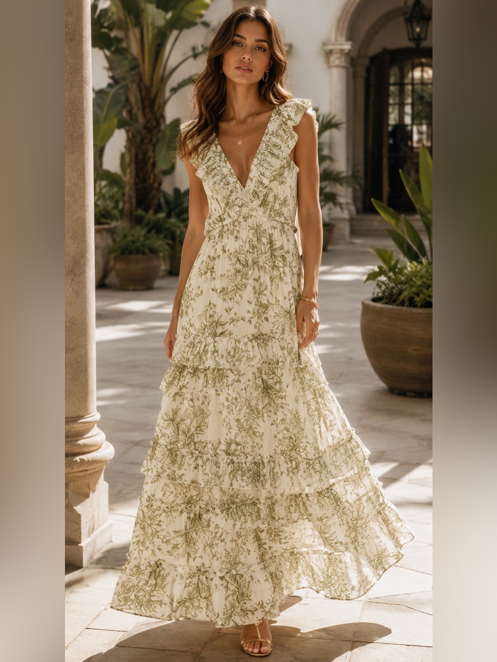 Japna Floral Cotton Ruffle Maxi Dress – Size S